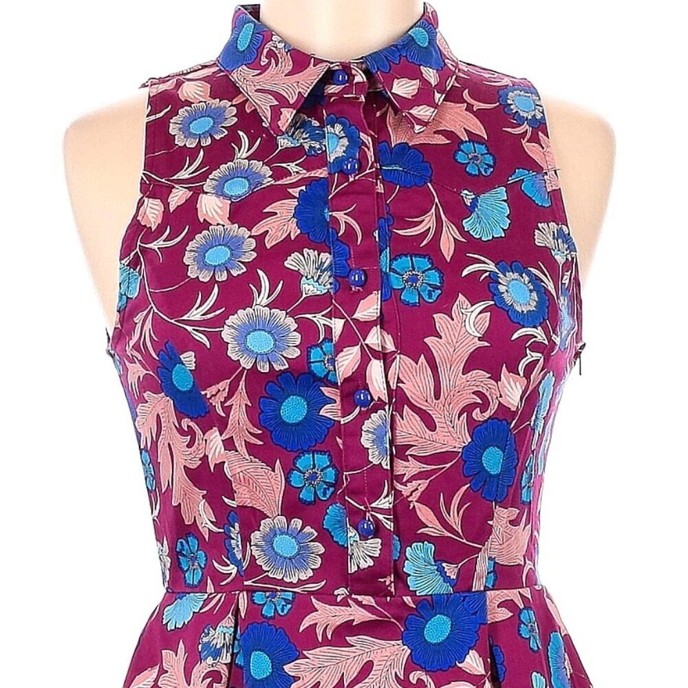 ModCloth Sleeveless Floral Fit-and-Flare Dress in Magenta and Blue